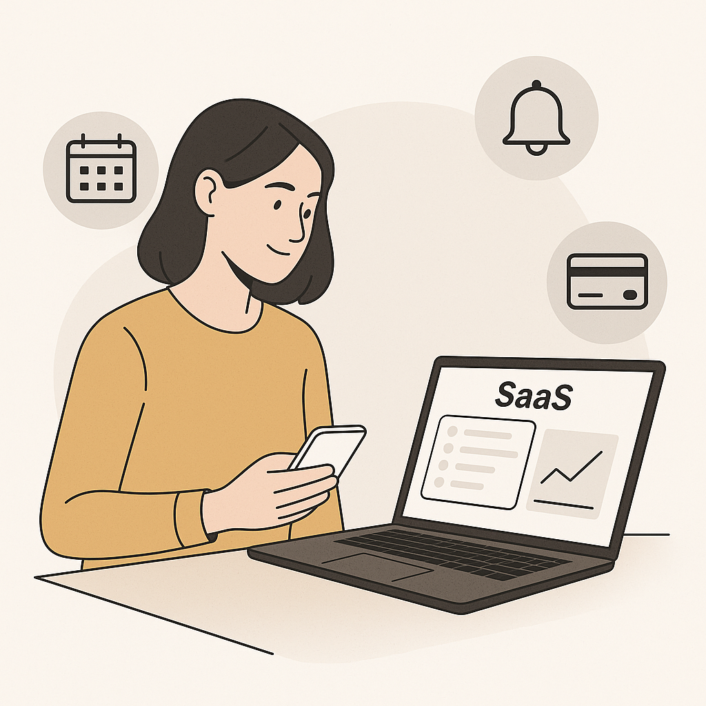 Profesional independiente usando app SaaS automatizada